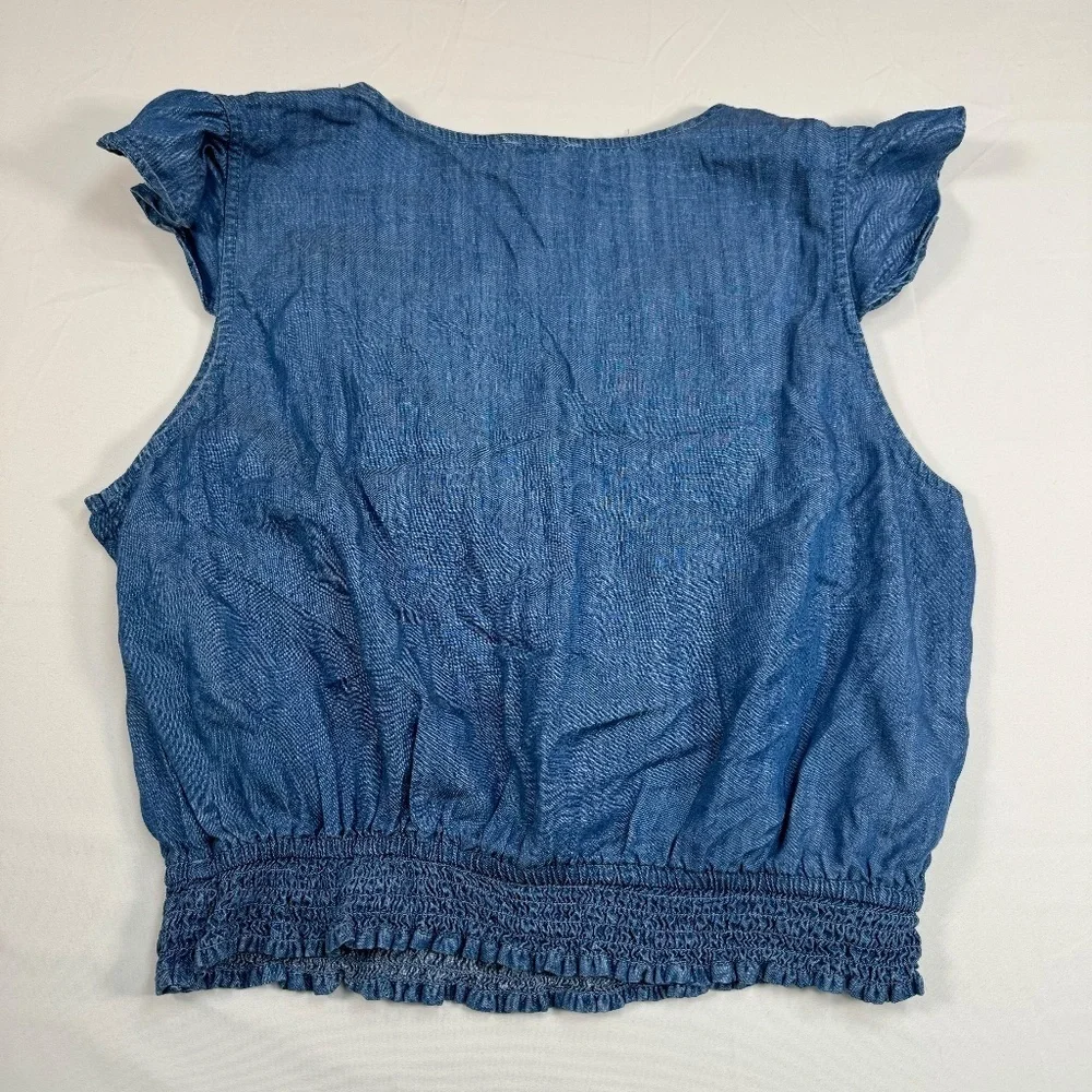 NWOT Womens Harper Heritage Denim Chambray Flutter Sleeve Smocked Waist Top XL
